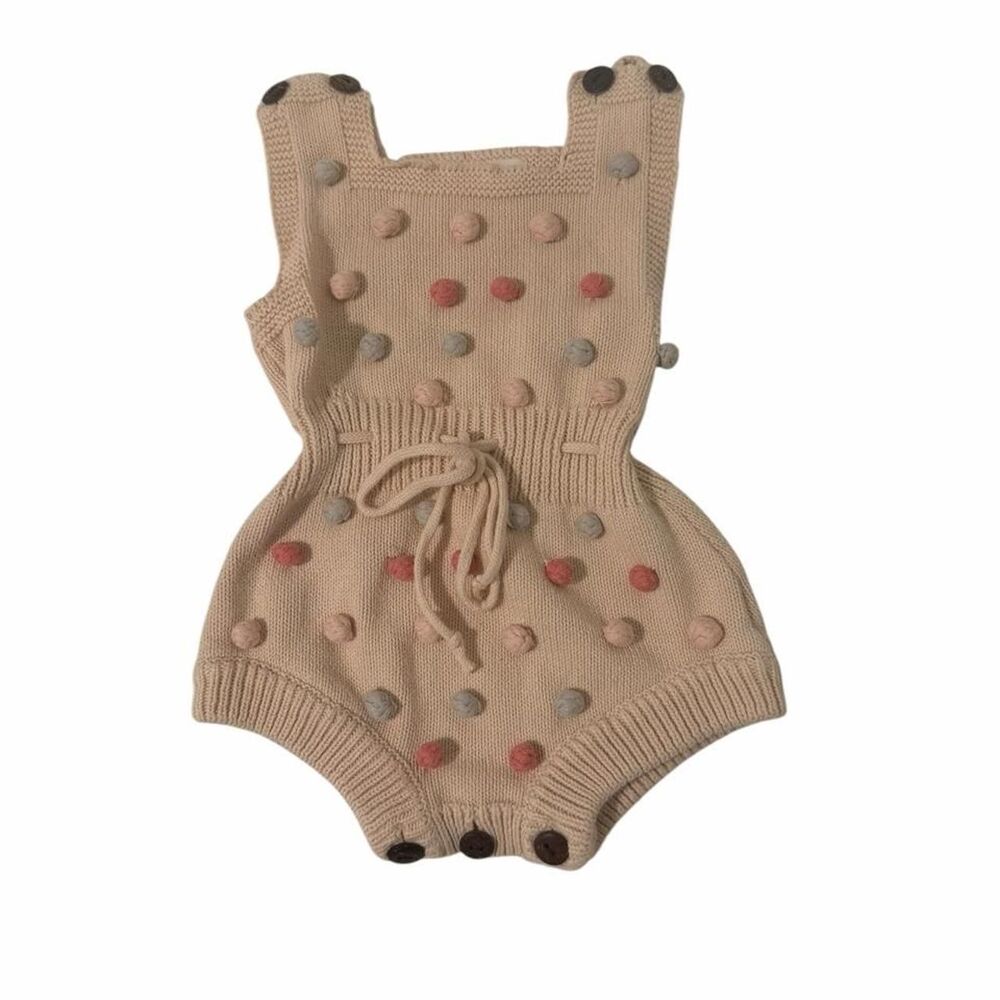 Chubby Bubby Bear cream knit bodysuit with multicolored polka dots